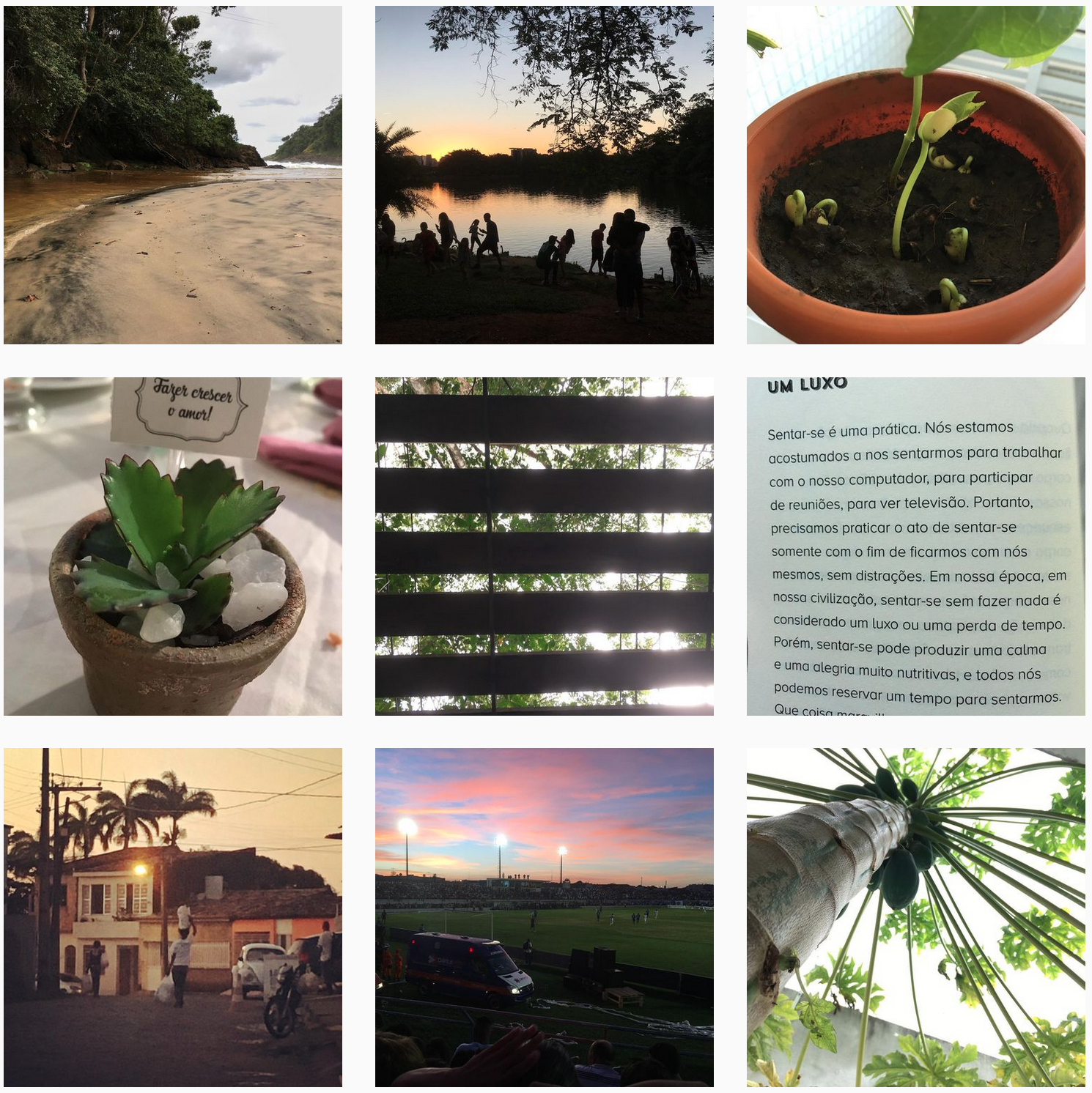 Screenshot de meu perfil do Instagram. Um grid com nove fotos.